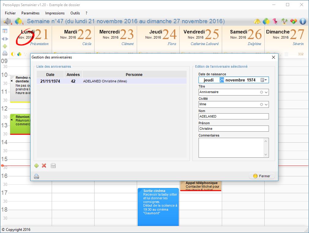 Gestion des anniversaires Gestion des anniversaires
